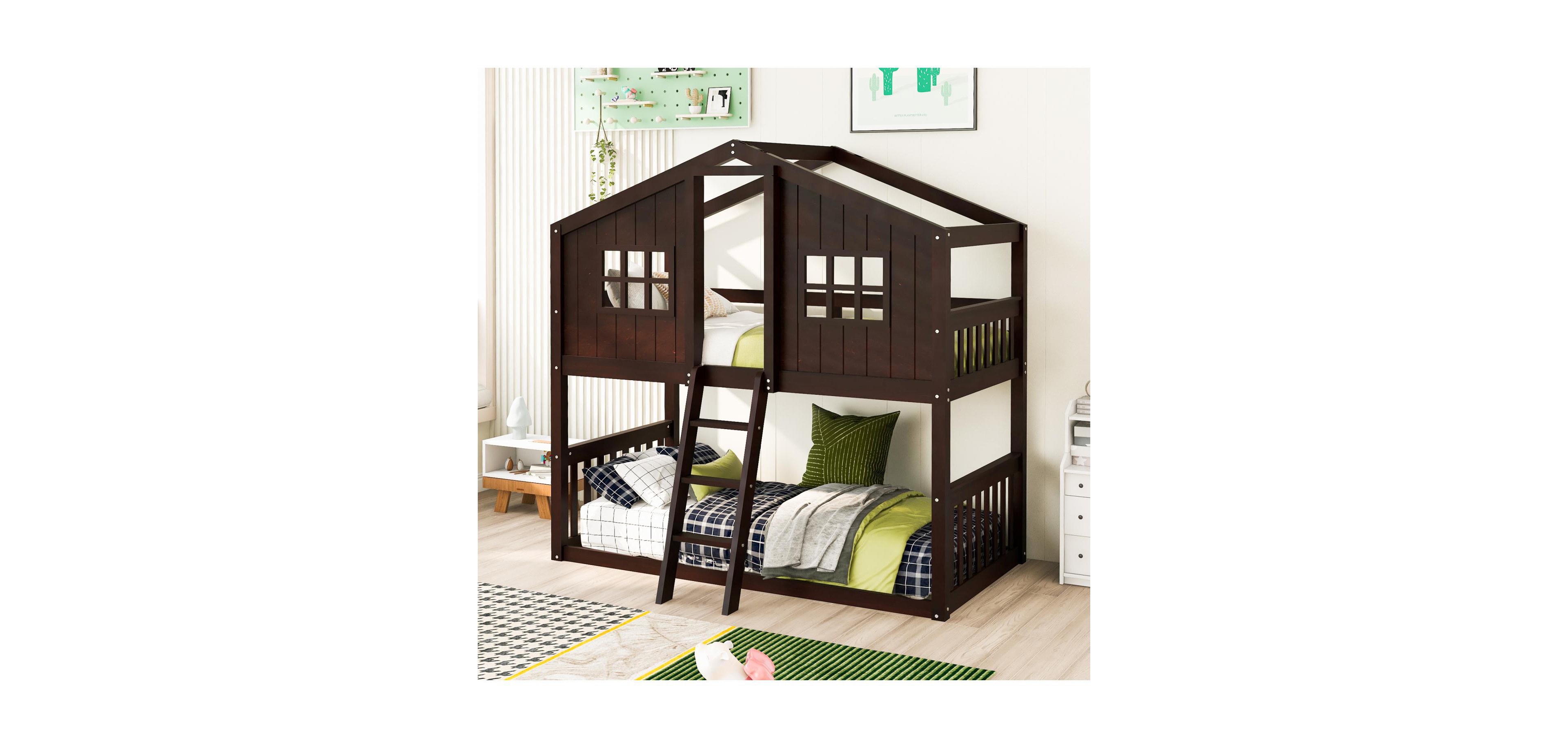 Streamdale Furniture Twin Over House Bunk Bed With Ladder, Wood