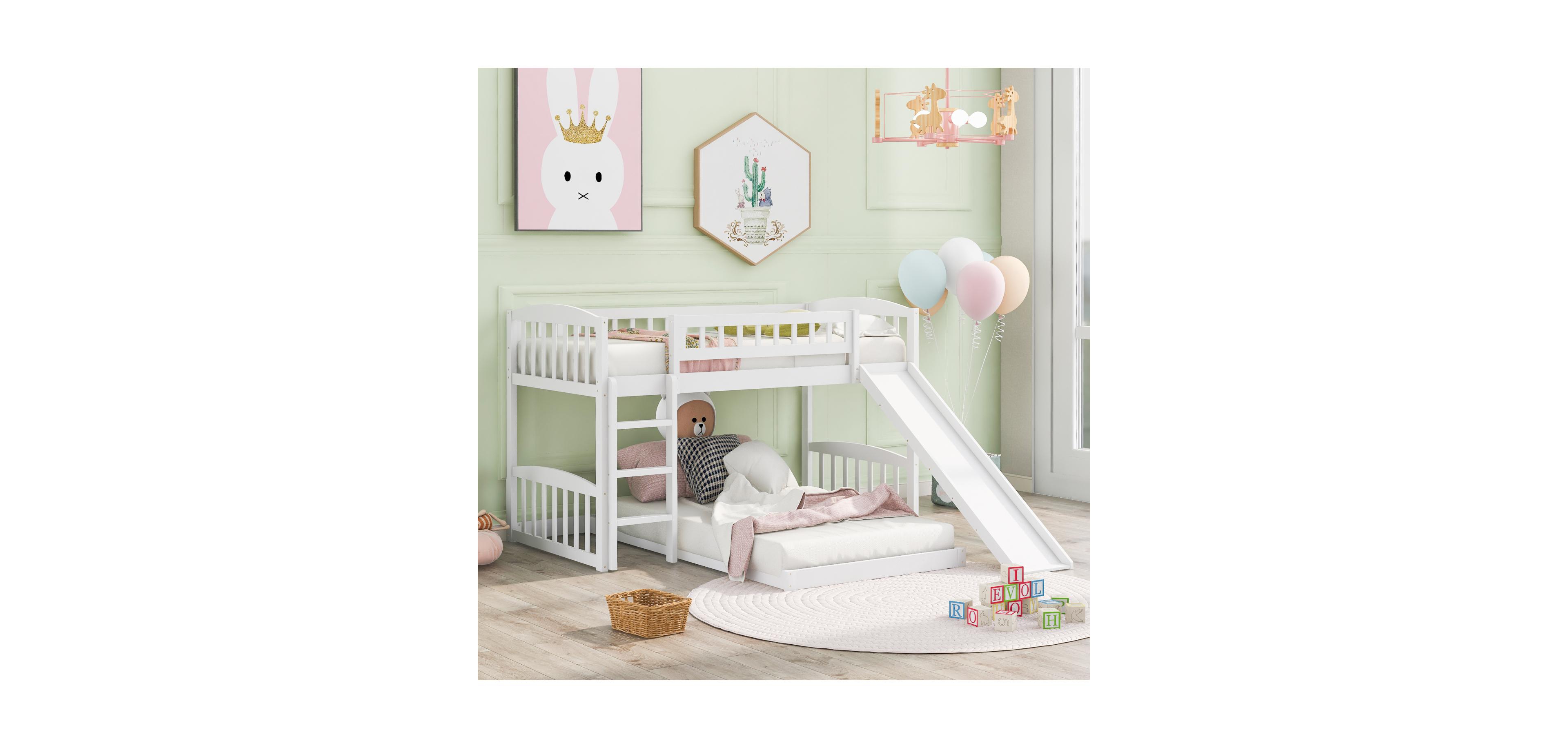 Streamdale Furniture Twin Over Twin Bunk Bed with Slide and Ladder
