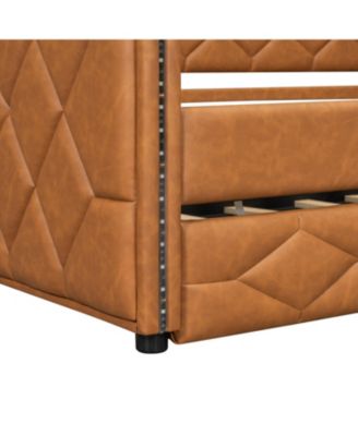 Full XL Size Upholstered Daybed with Trundle and LED