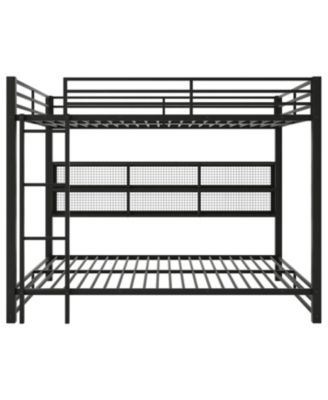 Metal Queen over Queen Bunk Bed with Storage Cabinets and LED