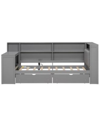 Twin Platform Bed w/ Storage, LED, Desk, Charging, Upholstered Headboard