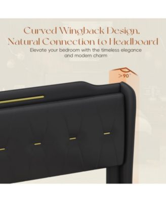 Queen Leather Bed Frame Wingback Headboard Platform Bed