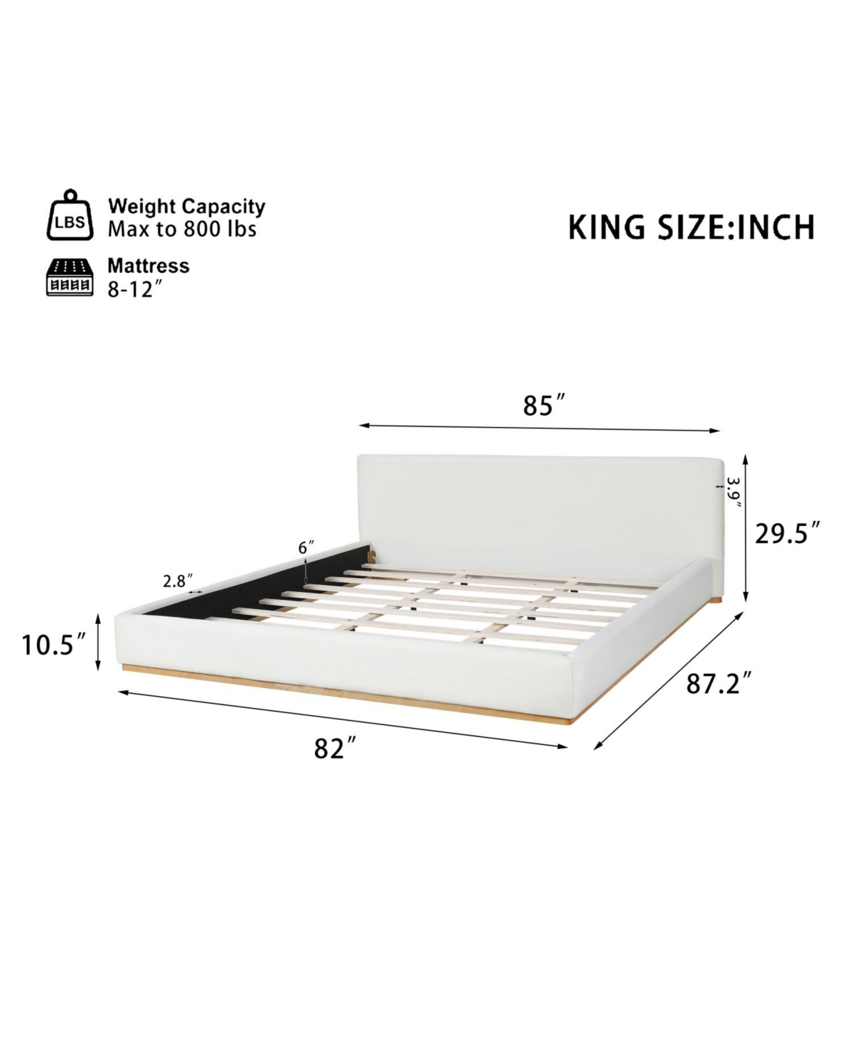 Streamdale Furniture Streamdale Elegant White Upholstered King Bed with Solid Wood Frame