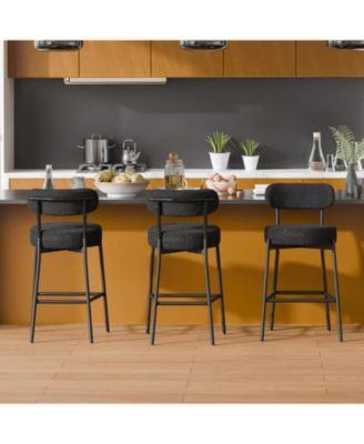 Bar Stools Set of 3, 24 Inches Modern Counter Height Bar Stools with Curved Back Metal Legs, Upholstered Tall Barstools