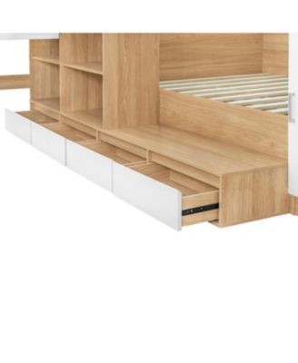 Full size Wooden Platform Bed with 6 Drawers, Shelves, desk and Wardrobe