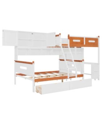 Twin Over Full Bunk Bed w/ Desk, Drawers, Shelves, Cabinet & LED Light