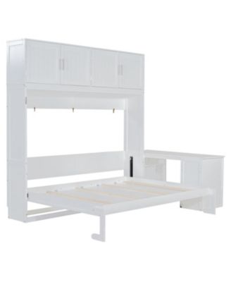 Queen Murphy Bed with Desk & Storage - White