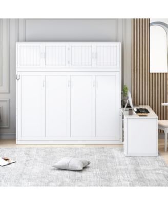  Queen Murphy Bed with Desk & Storage - White