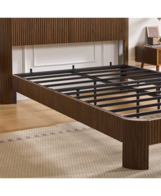 Full XL Bed Frame- Storage Headboard, Charging, Walnut