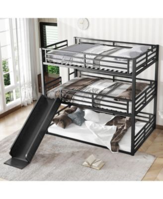 Triple Bunk Bed with Slide, Metal, Heavy-Duty
