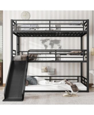 Triple Bunk Bed with Slide, Metal, Heavy-Duty