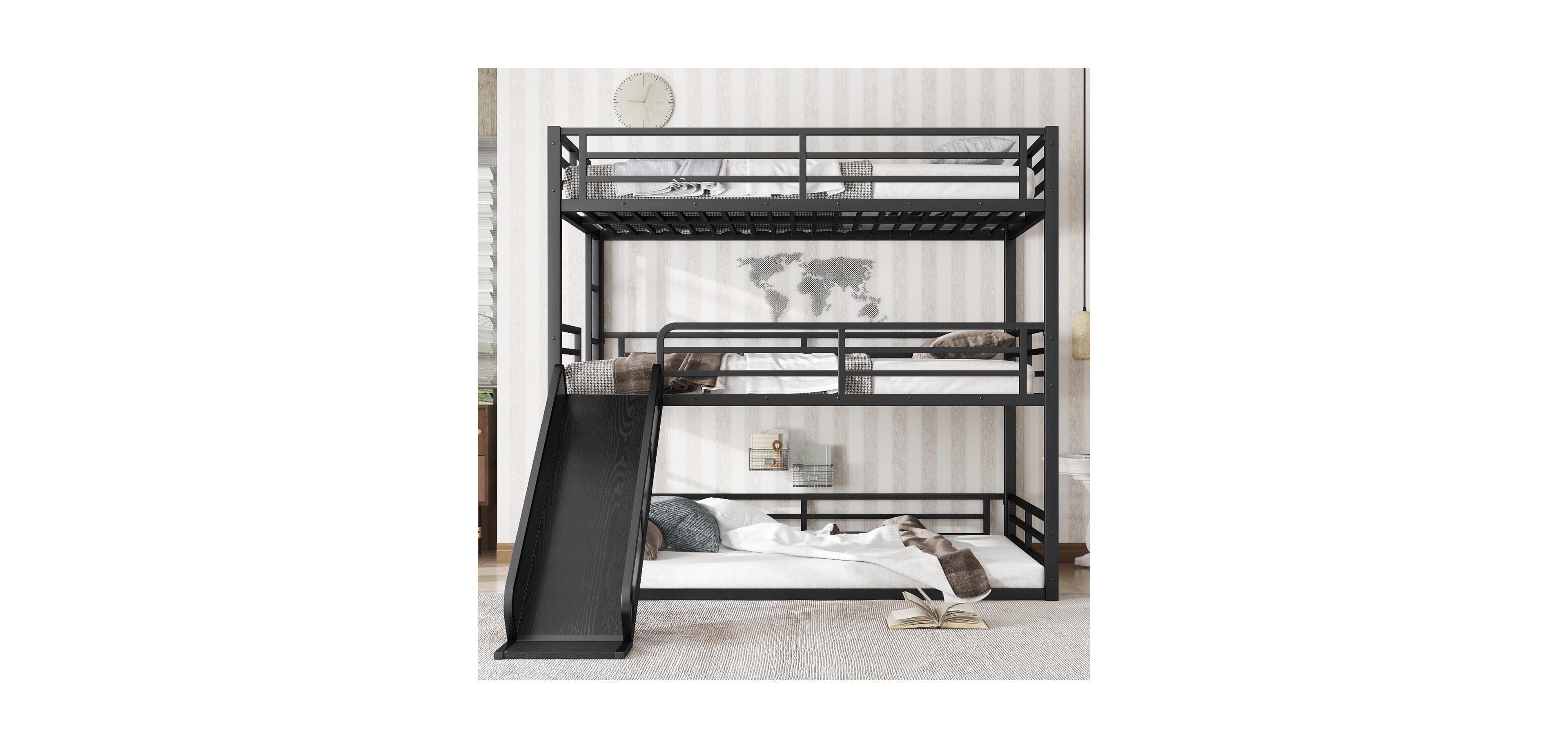 Streamdale Furniture Triple Bunk Bed with Slide, Metal