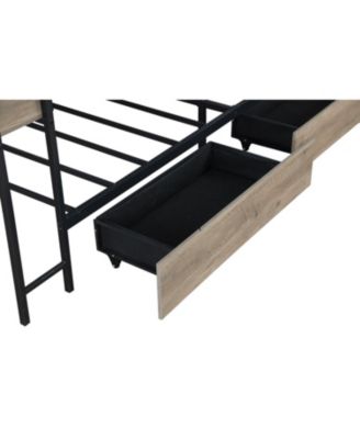  Corner Bed Frame Twin with Bookcase, Drawers, LED, Charging