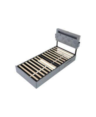 Twin Bed Frame- USB, LED, Headboard & 4 Storage Drawers