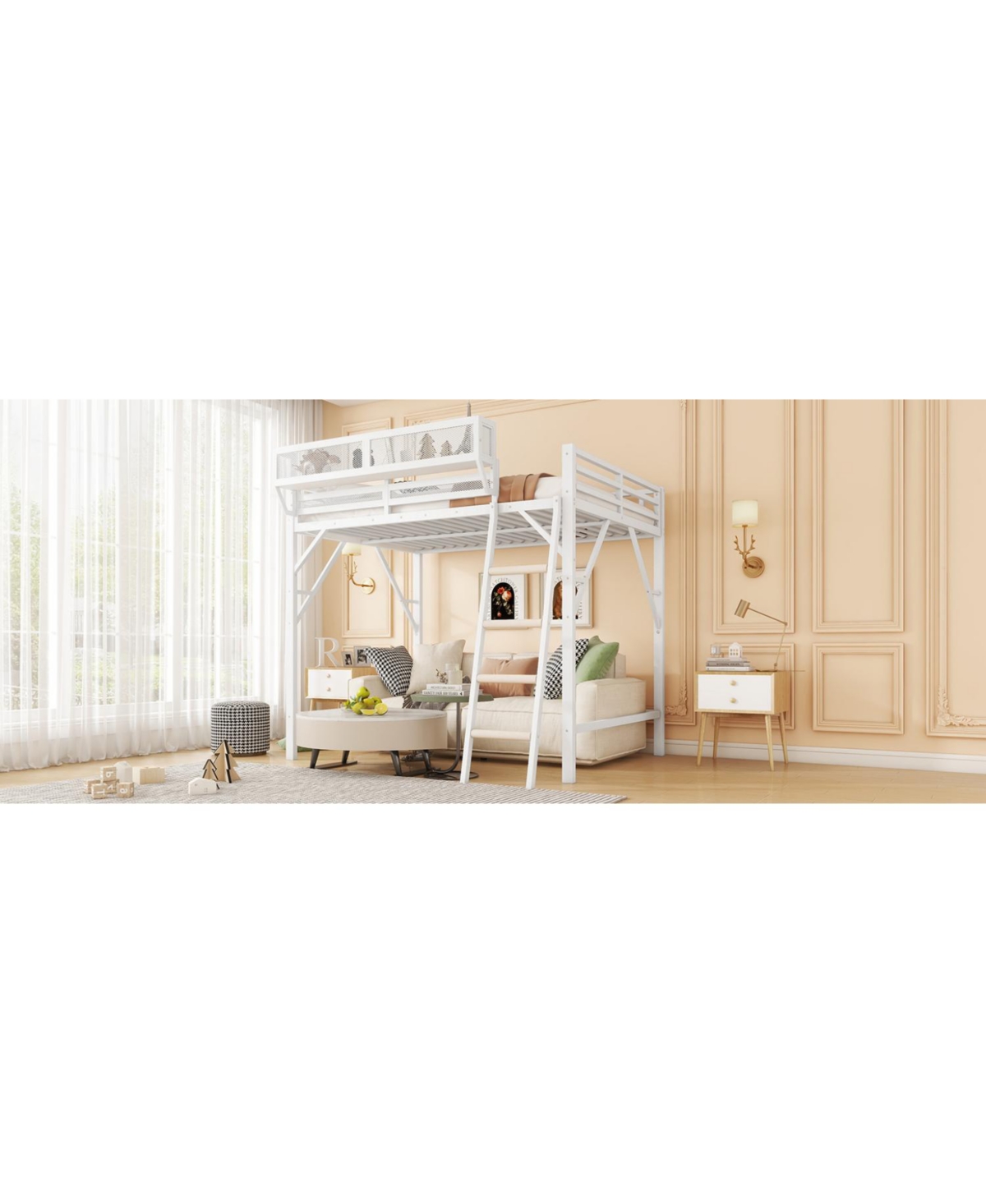 Streamdale Furniture Queen Size Metal Loft Bed with Shelves & Ladder