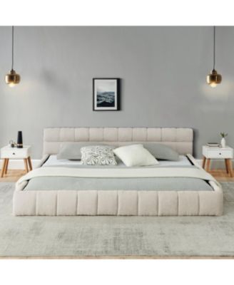  California King Upholstered Platform Bed Frame - Beige