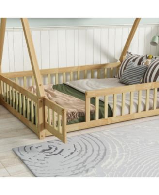 Streamdale Rubber Wood Tent Floor Bed with Guardrails & Door