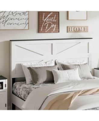 Queen White Wood Platform Bed Frame, Headboard, Under Bed Storage