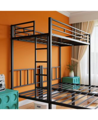 Triple Twin Metal Bunk Bed with Guardrails & Ladder