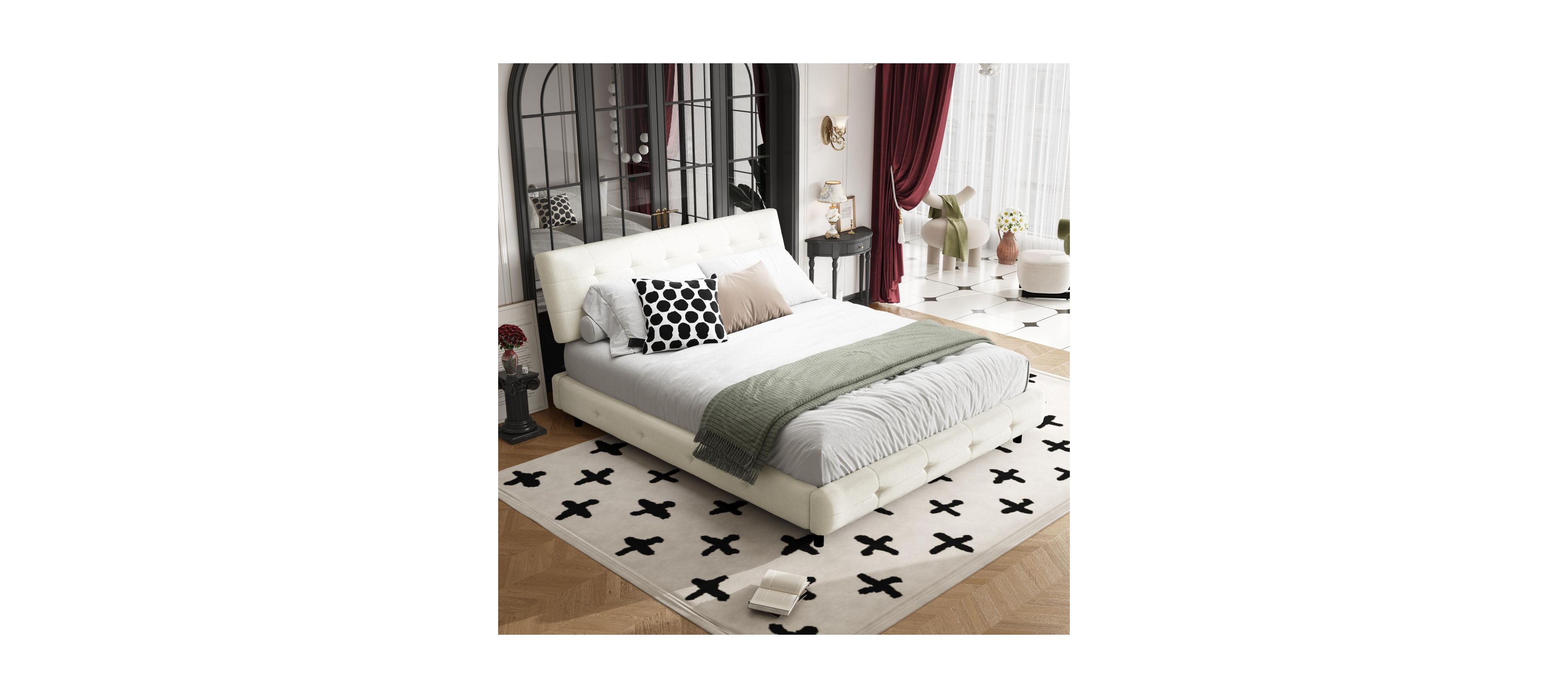 Streamdale Furniture Streamdale Queen Size Bed Frame with Tufted Headboard and Cloud Pillow Design