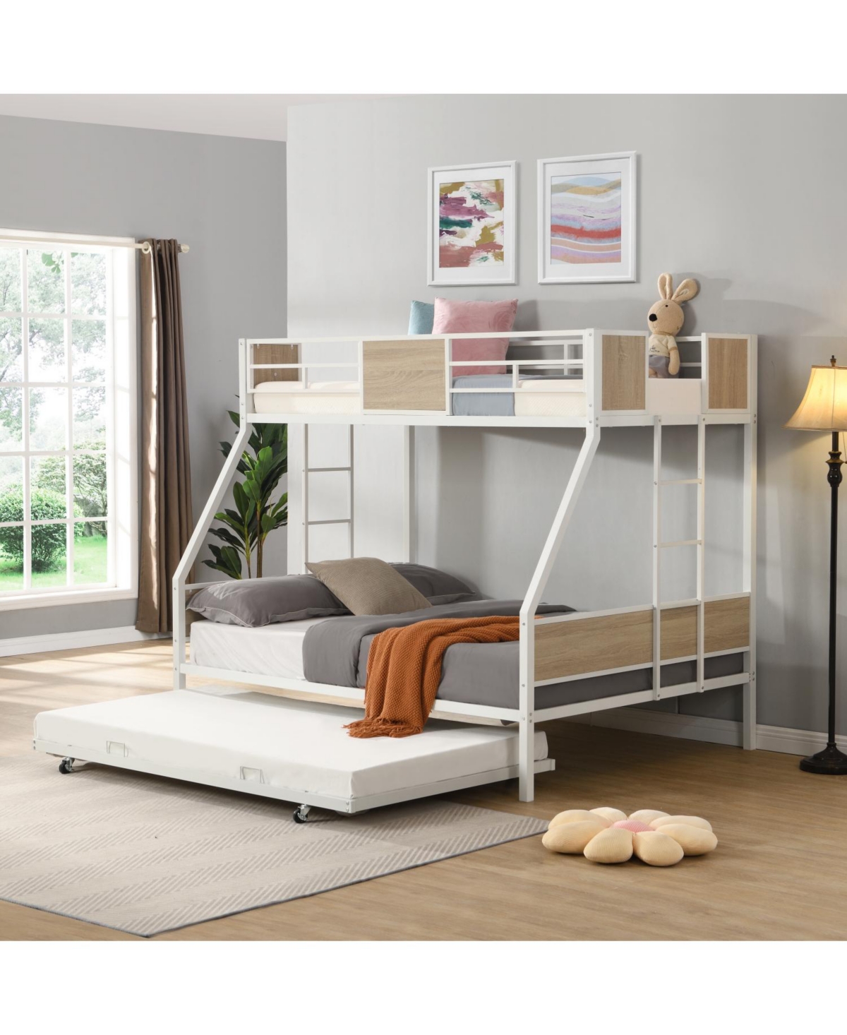 Streamdale Twin Over Full Bunk Bed with 2 Ladders, Guardrail, Trundle