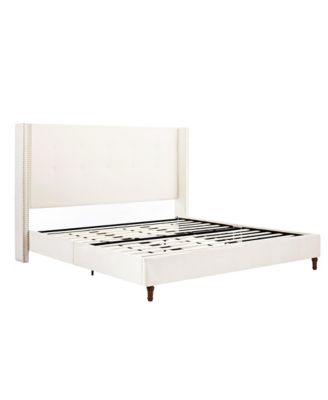 Peyton King Bed Ivory Velvet Tufted Wingback