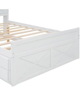 Full Size Wooden Storage Bed with Twin Trundle and Outlets
