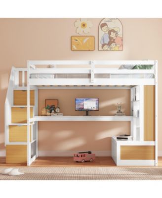 Loft Bed with Desk, Shelves, Drawers, & Storage Staircase