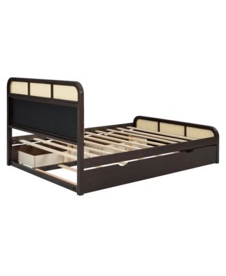 Wooden Platform Bed with Trundle and 2 Drawers