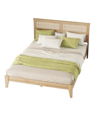 Queen Rattan Headboard Wooden Bed