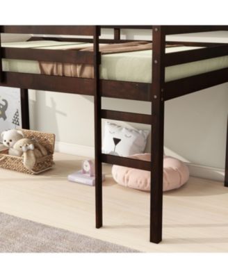 Wooden Twin Loft Bed with Ladder and Strengthened Slats