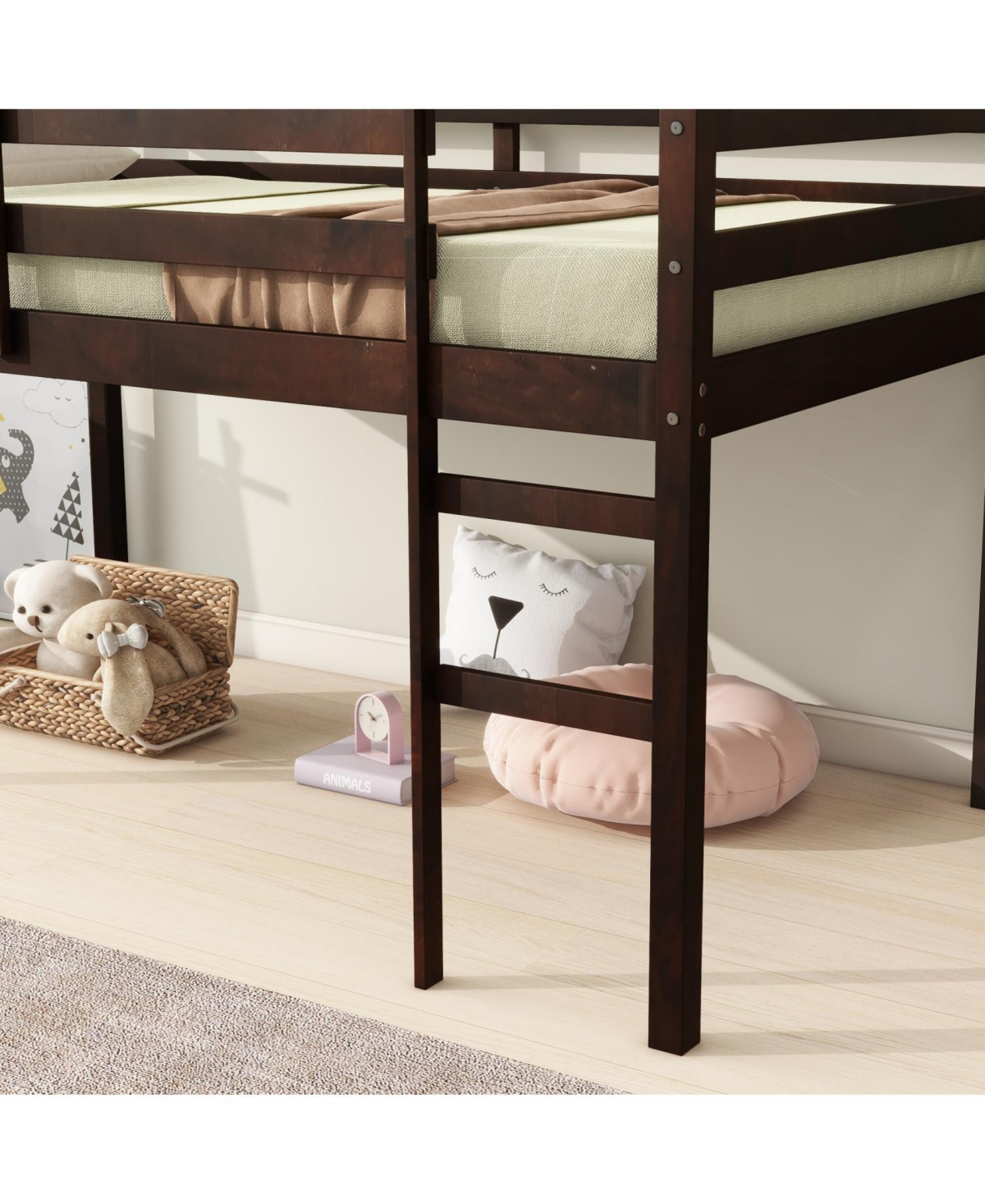 Streamdale Furniture Wooden Twin Loft Bed with Ladder and Strengthened Slats