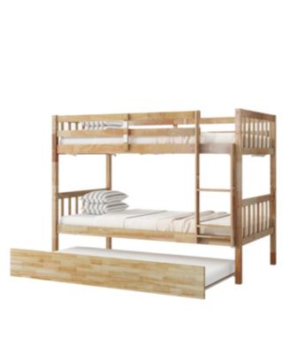 Twin Wood Bunk Bed with Trundle and Convertible Beds