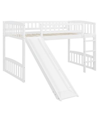 Size Wood Loft Bed with Slide and Ladder Bed