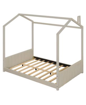  Full Size Velvet House Bed Wood Bed, Gray