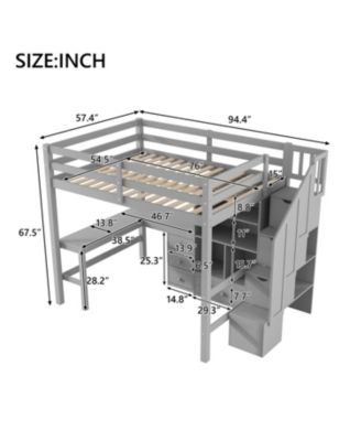 Loft Bed with Desk, Drawers & Storage Stairs