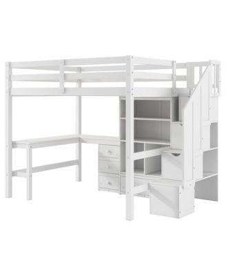  Full Loft Bed with Desk, Drawers & Storage Staircase