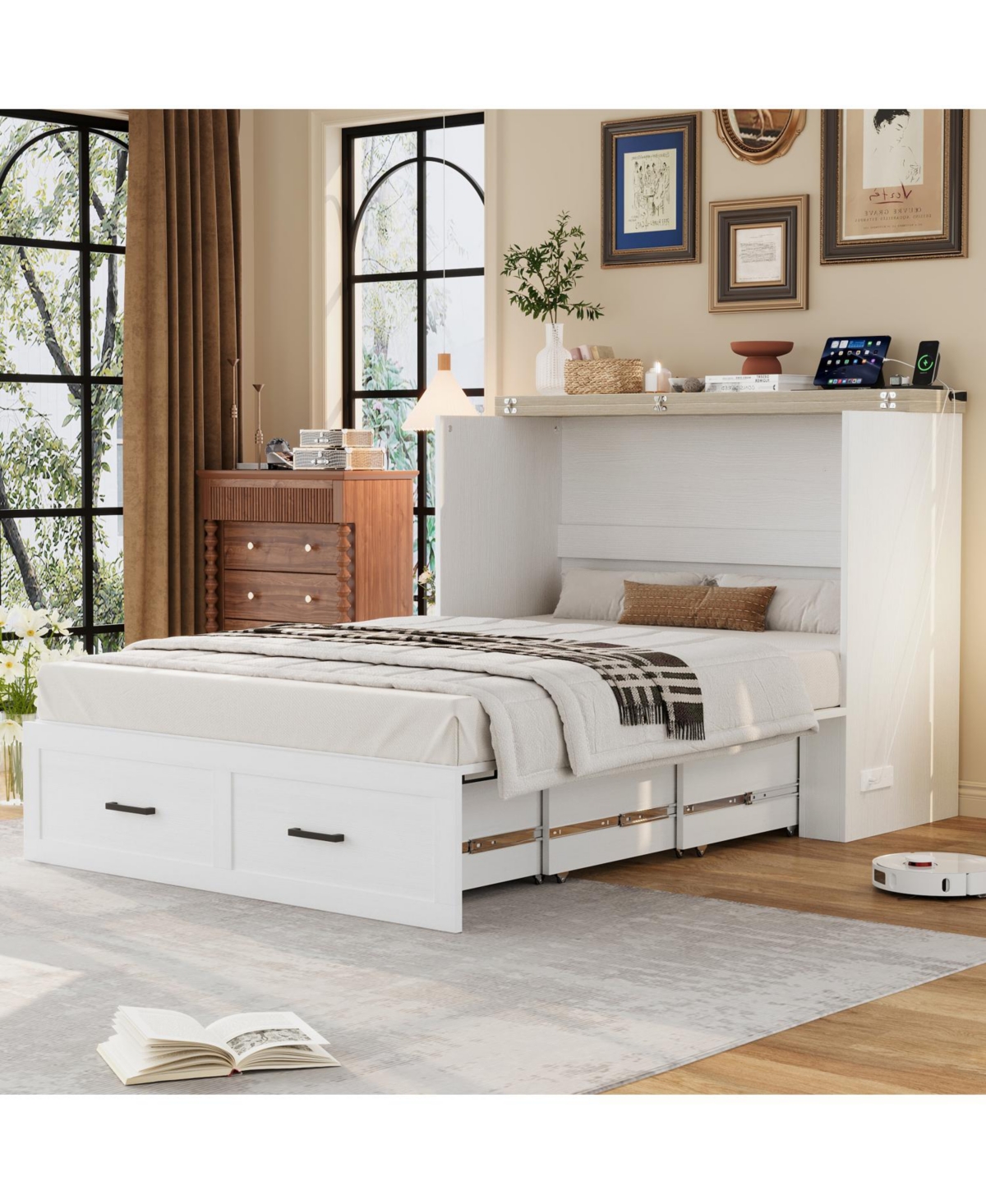 Streamdale Furniture Farmhouse Murphy Bed with Charging & Storage