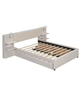 Queen Upholstered Platform Bed w/ Lights, Drawers & Trundle