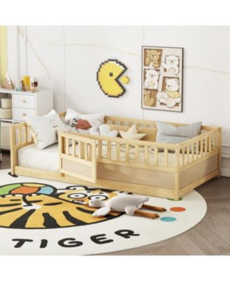 Twin Floor Bed with Safety Rail & Door