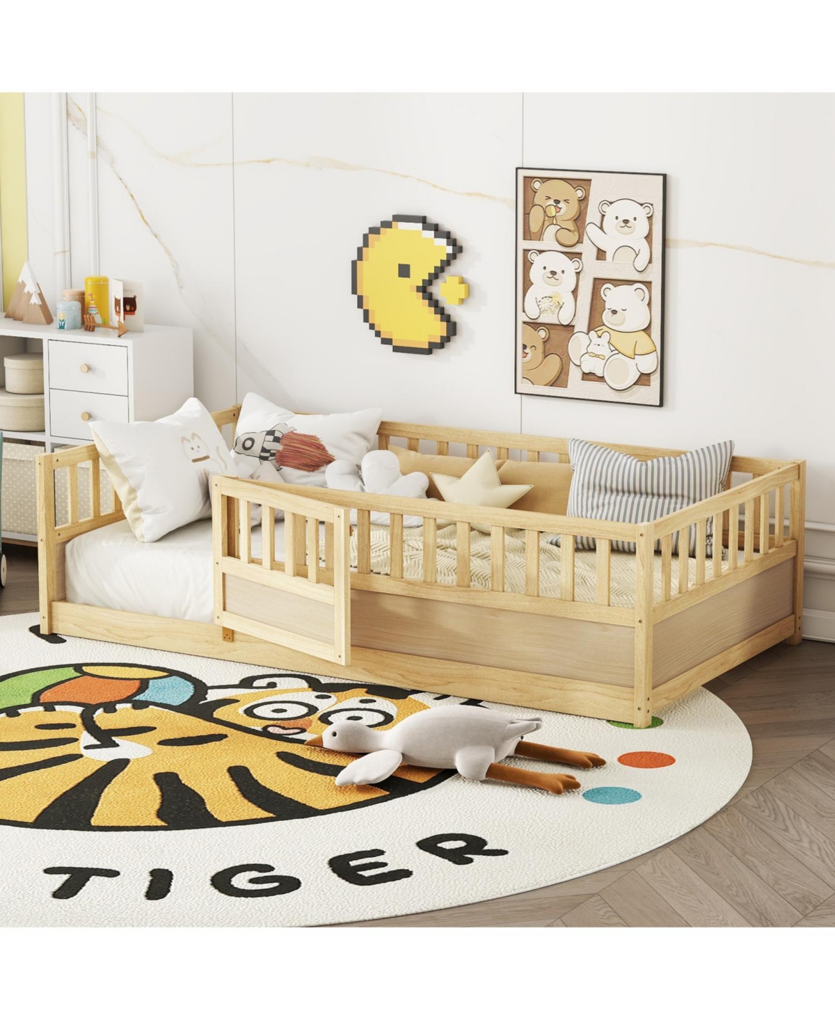 Streamdale Furniture Twin Floor Bed with Safety Rail & Door