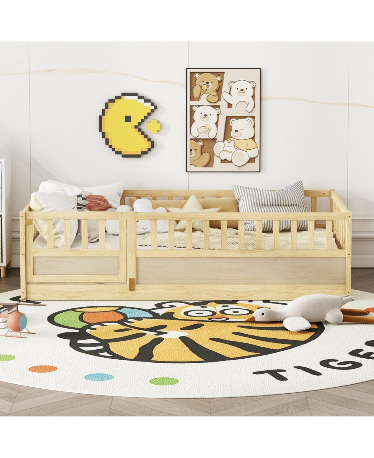 Streamdale Furniture Twin Floor Bed with Safety Rail & Door