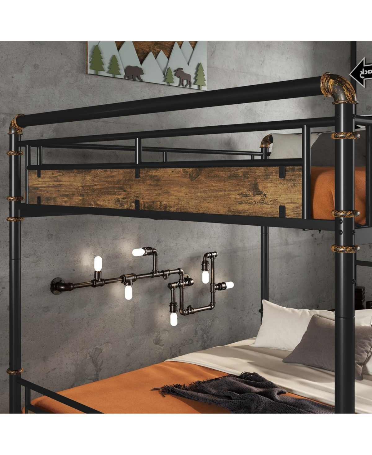 Streamdale Furniture Queen Over Queen Black Metal Bunk Bed