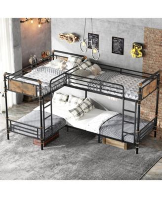  Quad Bunk Bed, Heavy Duty Metal, Detachable Triple/Twin, Black