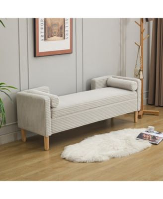 Corduroy Storage Bench w/ Armrests & Pillows