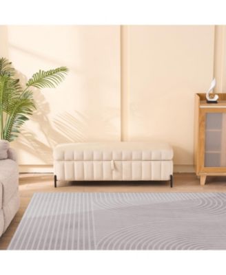 Beige Velvet Storage Bench - 49" Wide