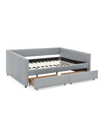 Grey Upholstered Daybed with Storage Drawers, 86.5" x 65" x 30"