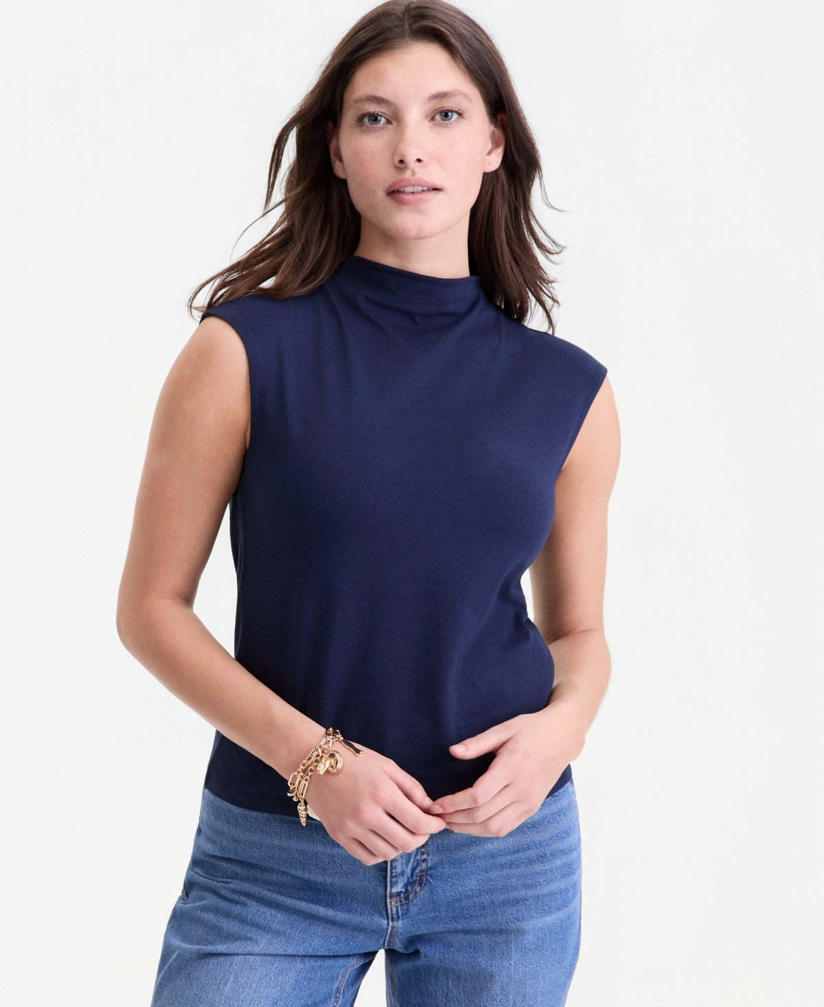 On 34th Women's Funnel Neck Sleeveless T-Shirt, Macy's Exclusive - Intrepid Blue