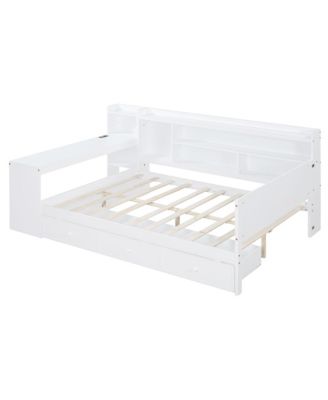 Full Size Wooden Daybed With 3 Drawers, USB Ports and desk
