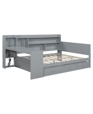 Full Size Wooden Daybed With 3 Drawers, USB Ports and desk.